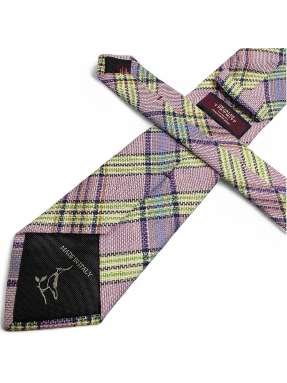 Charles Tyrwhitt Linen Tie Purple Plaid Check Made In Italy Classic Necktie
